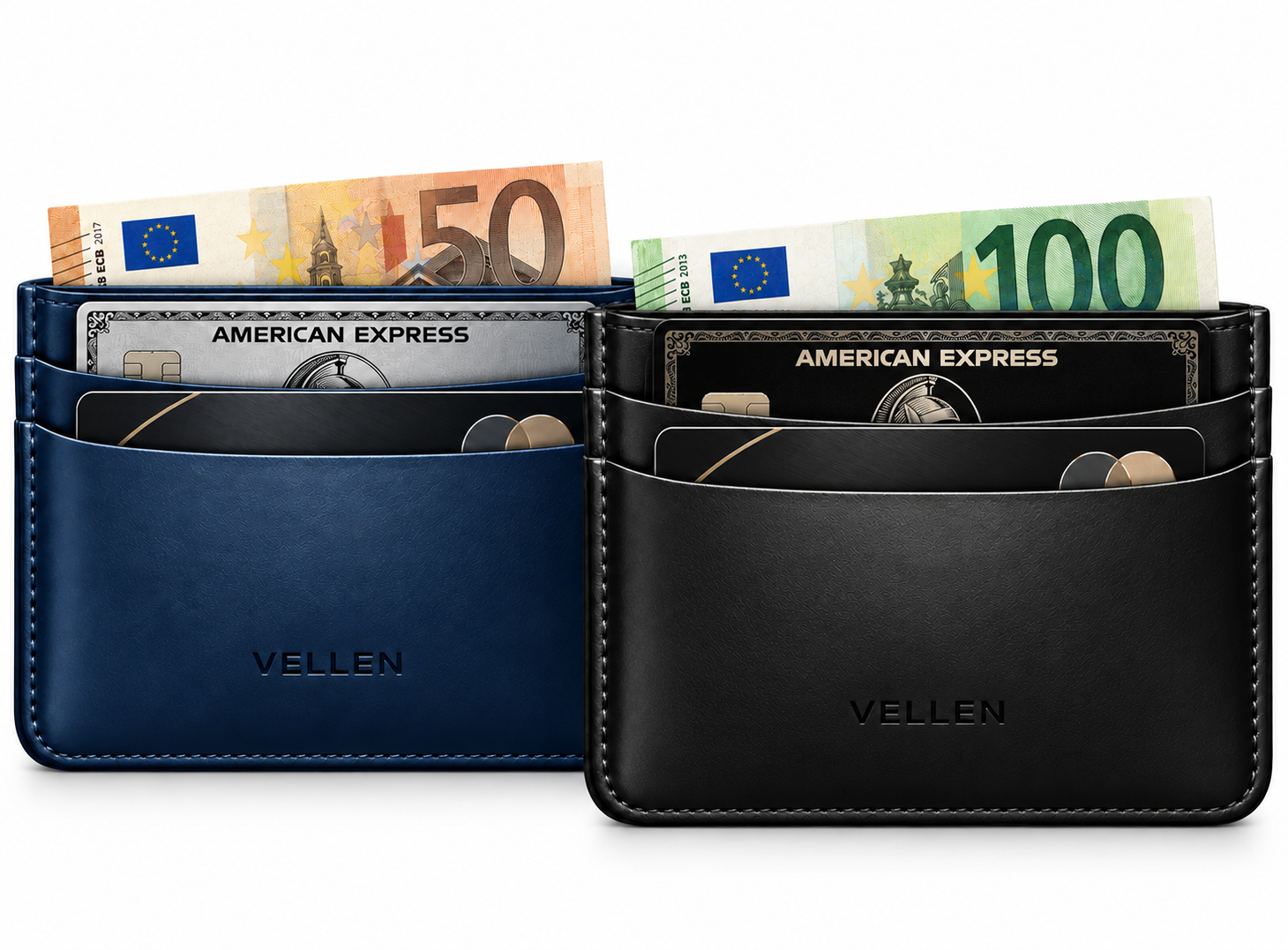 Due portacarte con carte e banconote